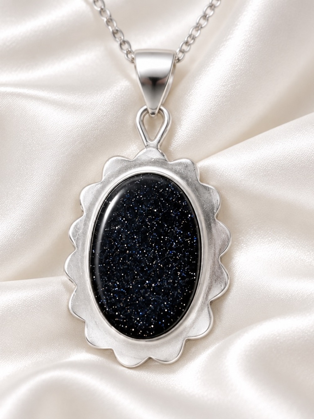 Silver 925 Pendant Necklace with Dark Blue Sunstone on 19” Chain (12)